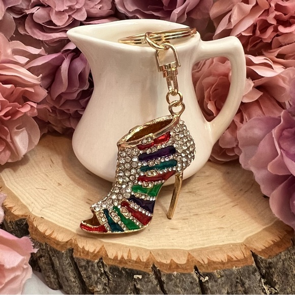 Multicolor 3D High Heel Crystal Shoe Keychain Charm - Picture 6 of 16